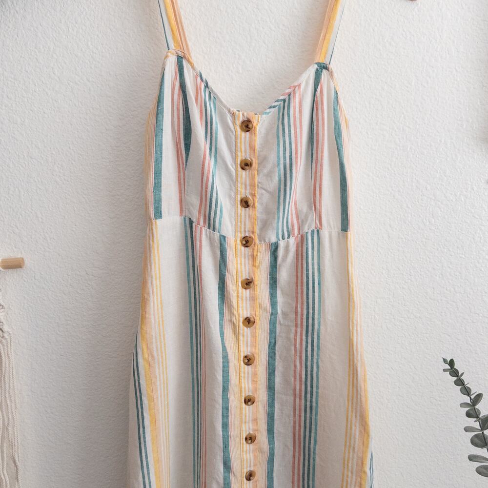 Madewell 100% Linen Striped Fitted-Bodice Midi Tank Sun Dress Size 2 - Picture 5 of 9
